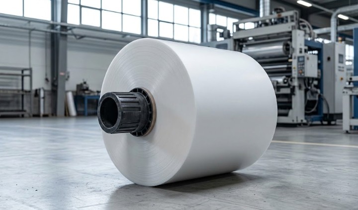 Bobina de Poliestireno (PS) fabricada pela Serrana Laminados em Suzano, SP
