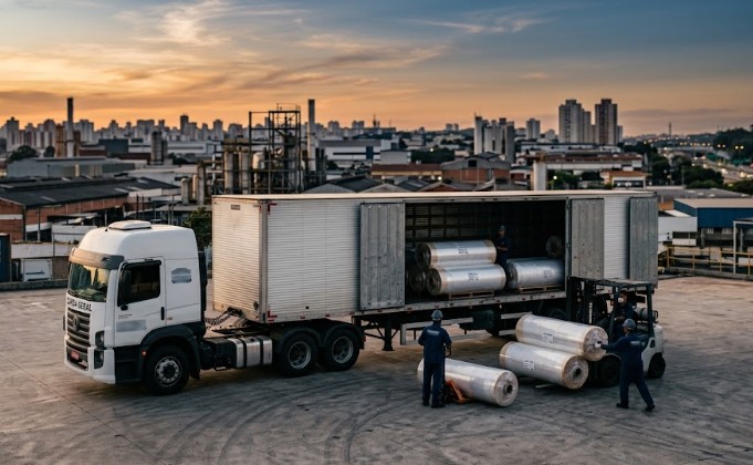 Bobina de PET laminado fabricada pela Serrana Laminados para atendimento a Guarulhos, SP