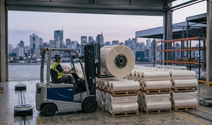 Bobina de PET laminado fabricada pela Serrana Laminados para atendimento a Itaquaquecetuba, SP