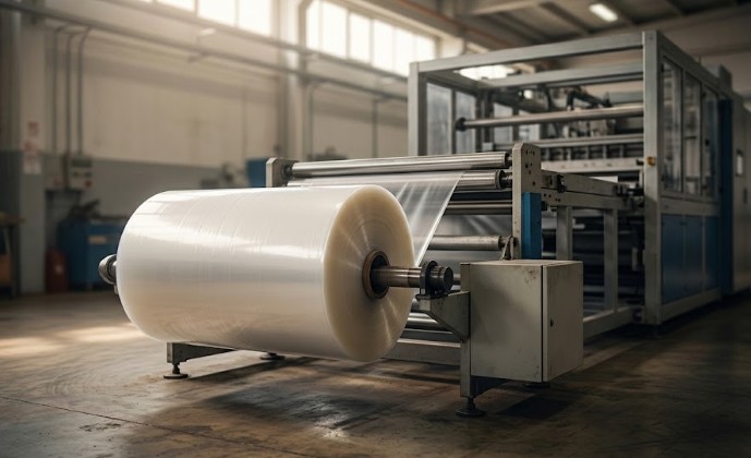 Bobina de PET para termoformado fabricada pela Serrana Laminados em Suzano, SP